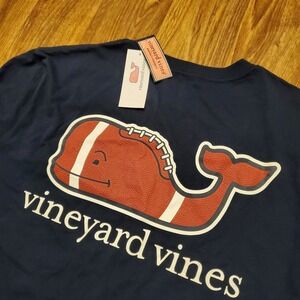 Vineyard Vines Shirt Men Medium Blue Football Whale Pocket New‎